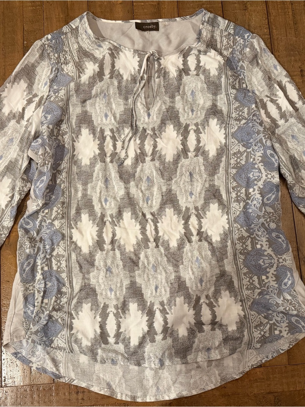 crosby. Blue and Gray Printed Peasant Tunic